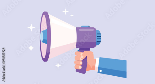 Hand Holding Megaphone Announcing Important News.