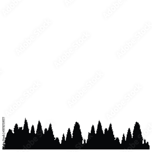 Forest tree silhouette border isolated on transparent background