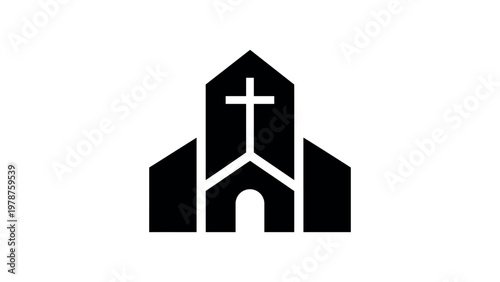 Church building icon with cross religious symbol