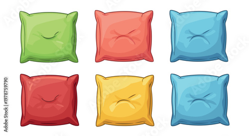 Colorful Pillow Cushion Set with Soft Square Shapes Decorative Home Comfort Elements for Interior Design Illustration Collection