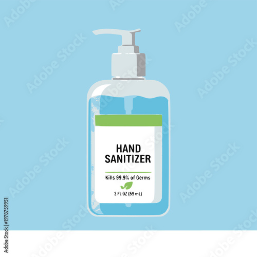 Clean and effective hand sanitizer pump bottle illustration, promoting health and preventing the spread of germs