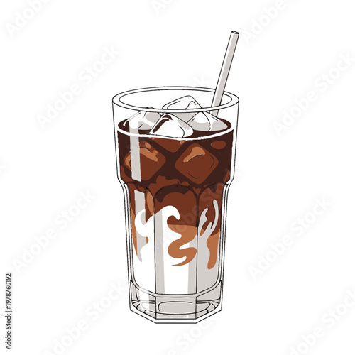 A refreshing glass of iced coffee with a straw sits on a table indoors.