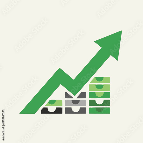 A green arrow rises upward in a graphic illustration of business growth and increasing profits.