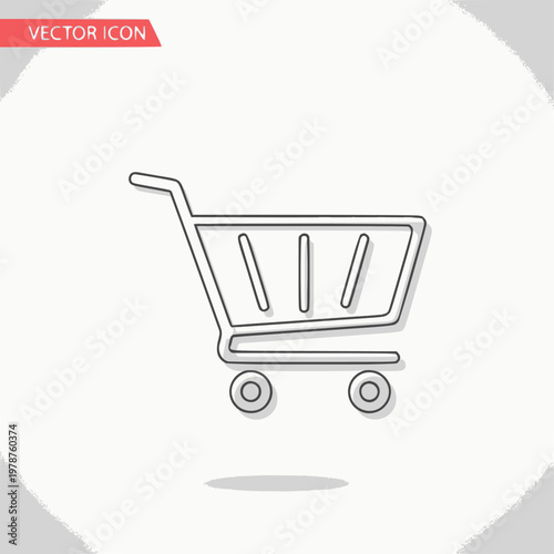 A simple line drawing of a shopping cart on wheels