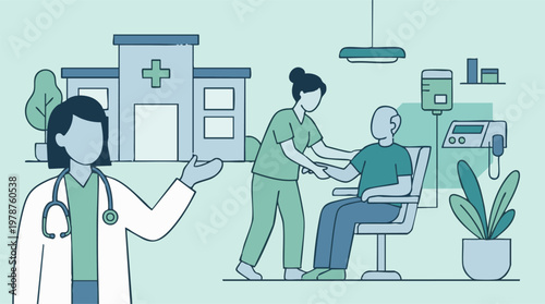 Healthcare professionals providing care to a patient in a modern hospital setting