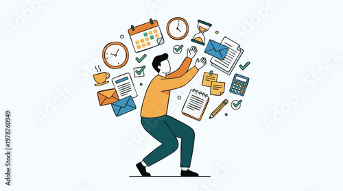 Businessman juggling multiple tasks and managing time pressure