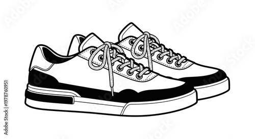 A pair of white and black sneakers.