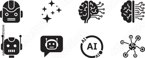 Artificial intelligence and robotics icon set exploring the future of intelligent machines