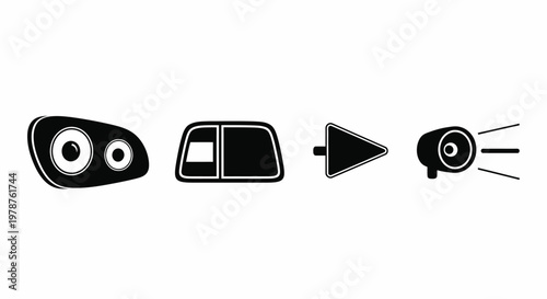 Car Headlight Side Mirror Horn Spotlight Automotive Vector Icons Set
