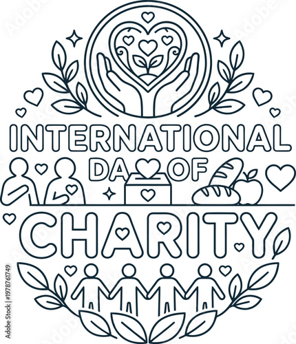 International day of charity illustration with hands holding a sprout donation box donation volunteering kindness generosity compassion humanity international