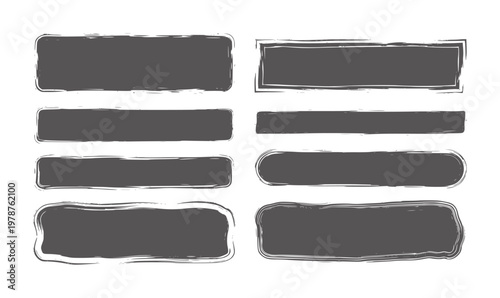 Collection of six dark gray rectangular shapes with distressed brush stroke borders