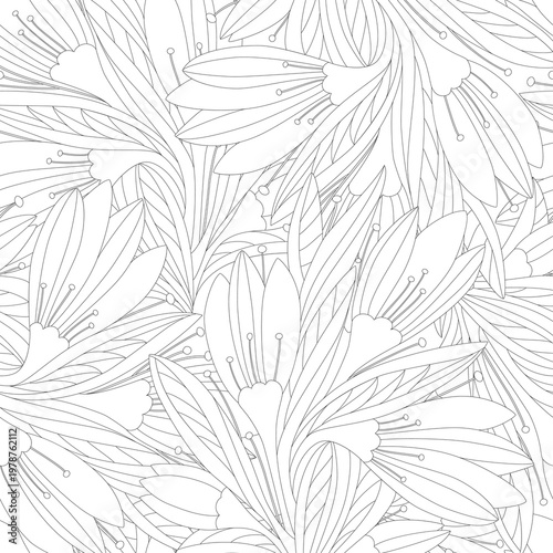 Seamless floral pattern in black and white colors.
