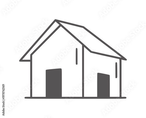 Simple dark gray outline of a two-door house with a pitched roof building home architecture