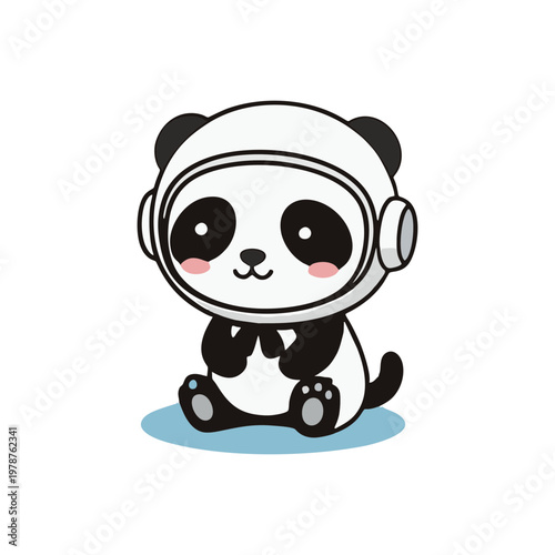 Adorable cartoon astronaut panda sitting and looking at the camera with a cute and cuddly expression, perfect for space exploration themes