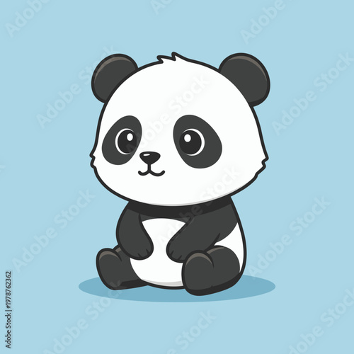 Adorable cartoon panda illustration with a cute and cuddly appearance on a light blue background, perfect for children's designs