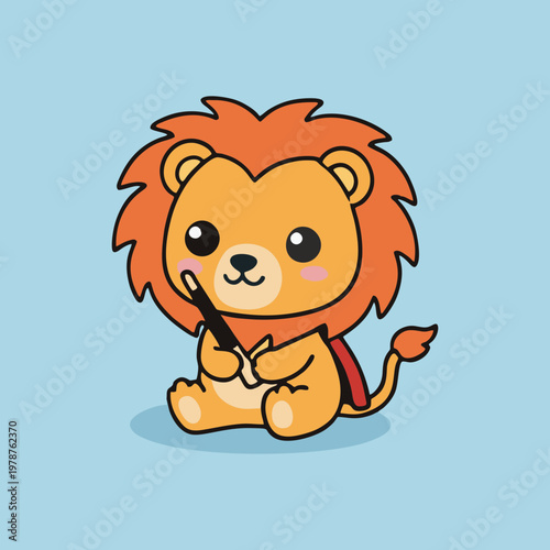 Cute cartoon lion holding a paintbrush, digital illustration for creative projects