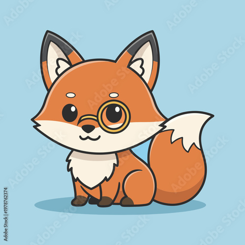 Charming cartoon fox with a monocle, embodying a playful and adventurous spirit, perfect for whimsical illustrations
