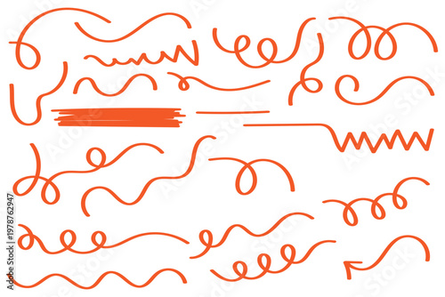 Line pen hand drawn marker stroke underline check mark emphasis. Line marker highlight, arrow, check mark set. Star oval sticker sign note scribble emphasis icon element.