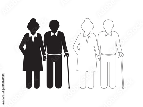 Elderly couple silhouette icons with silhouette relationship background illustration companion