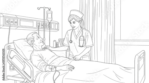 Dedicated nurse caring for an elderly patient on Nurse Day illustration.