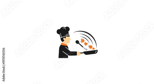 Chef tossing food in a pan.