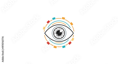 a stylized eye with colorful lines.
