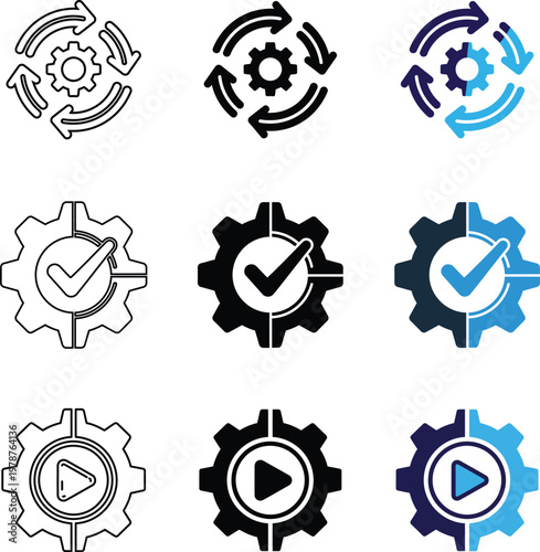 Title gear icons set process settings control and system management visual representation description a collection