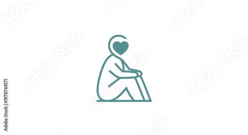 A person sitting with a heart shaped head.