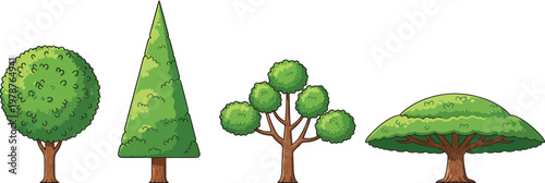Set of Cartoon Trees Vector Illustration Icons for Game and Nature Design