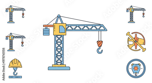 Construction Crane and Industrial Icons Set.