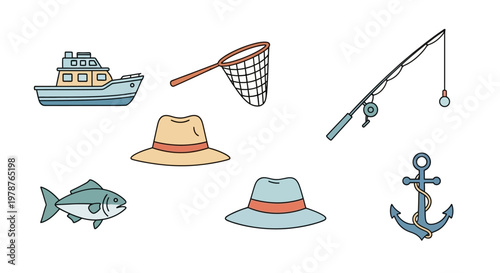 Fishing boat fish hat anchor rod.