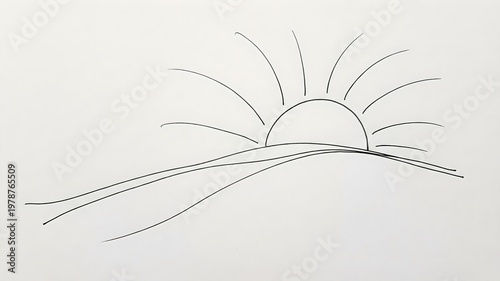 Minimalist Sunrise Sketch: Sun Rising Over Gentle Hills