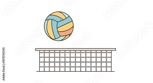 Volleyball in mid air over net.