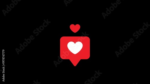 Like notification. Red heart icon pulse animation with flying heart from speech bubble social media like notification alpha channel ui design for apps web engagement interaction communication symbol