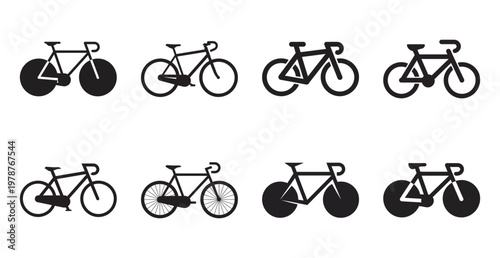 Collection of bicycle icons, bike transport with modern and classic style.
