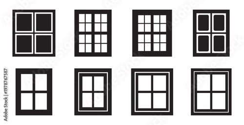 Set of windows icon, glass panel for home, office or building design.