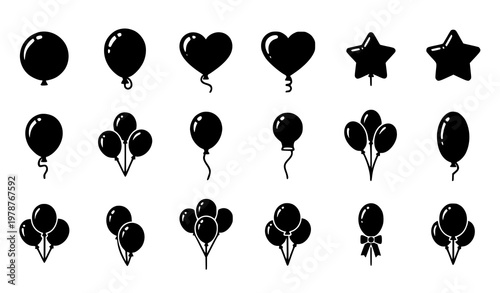 Foto Party balloon silhouette icons set flying balloons with rope celebration carniva