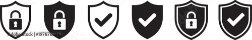 Security icons set with shields and locks and checkmarks  various designs