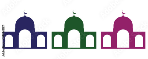 Mosques domes and minarets icons vector in trendy flat style illustration isolated on white background.