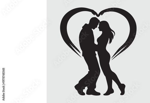A loving couple embraced within a heart shape. with white background
