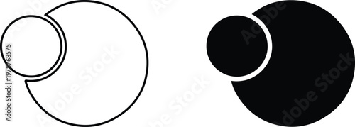 A minimalist illustration of two overlapping circles in black and white