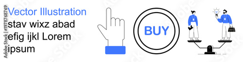 Free Download E-commerce, user interfaces, decision-making, digital transactions, consumer behavior, online shopping. Clickable buy button and a scale evaluating decisions. E-commerce and user interaction concept - GFXLoad