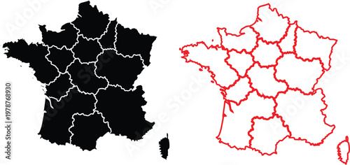Map of france with regional outlines