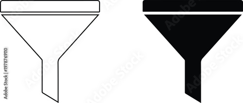 Two funnels one outline and one silhouette with silhouette equipment separation transfer laboratory isolated