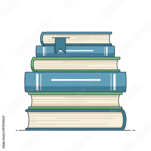 A stack of books with bookmarks.