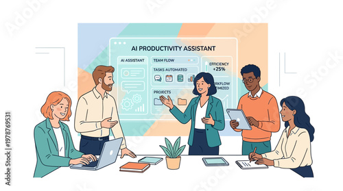 People discuss and present information on a large screen display