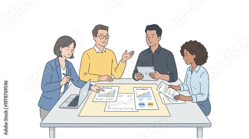 Business team meeting around a table discussing goal and success