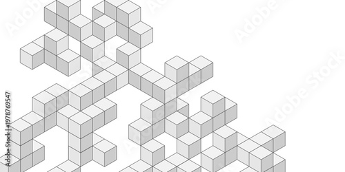 Isometric cubes. Linear geometric drawing. Abstract white background from cubes and lines. Vector illustration.