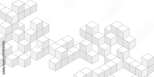 White background from cubes and lines. Linear geometric drawing. Abstraction,Vector illustration.