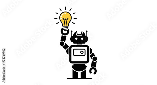 Robot with a bright lightbulb idea.